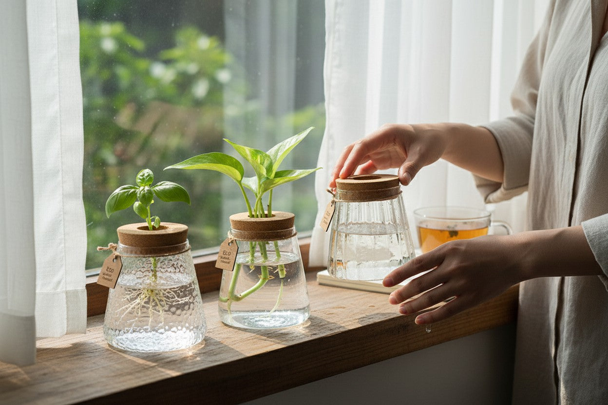 Cylindrical Eco Glass Planter - Ribbed